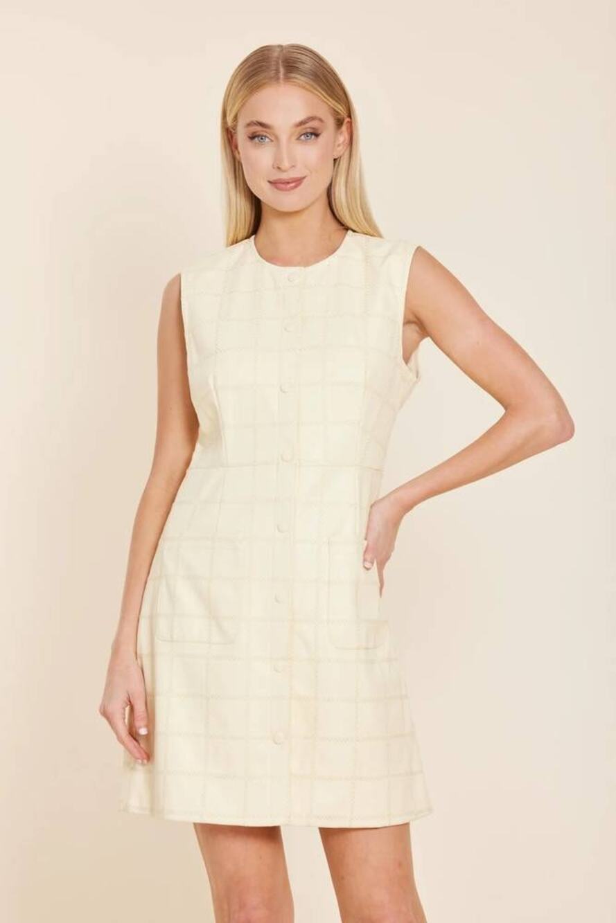 Dolce Cabo Faux Leather Snap Front Utility Mini Dress Butter L NWT Elevated Chic
